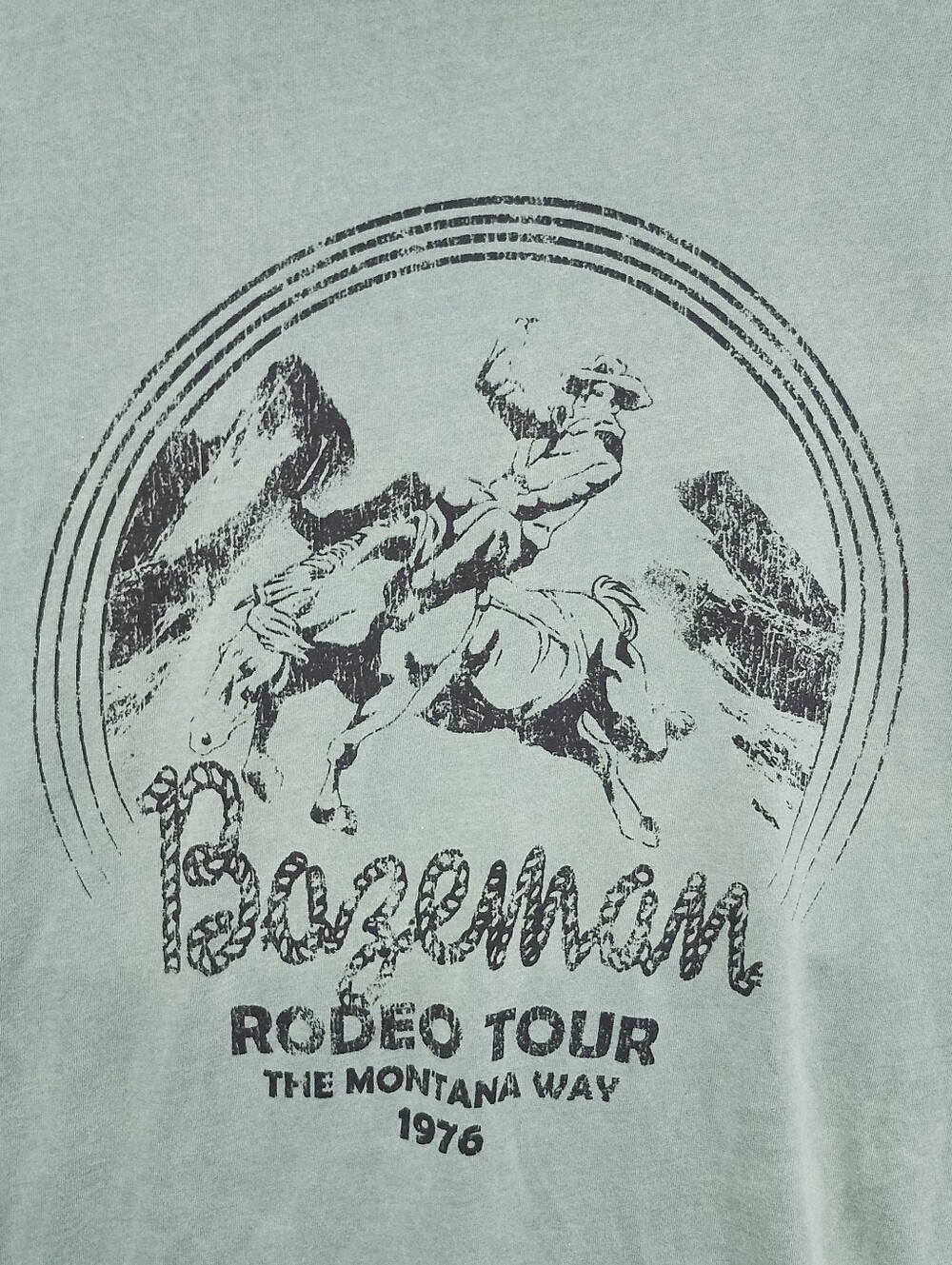 Arizona Jean Company Green  Bozeman Rodeo Tour 1976 Oversized Fit Tee
